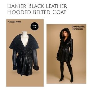 Danier Black Leather Hooded Belted Coat (Sz XS) Bundle & Save Free Shipping 🇨🇦